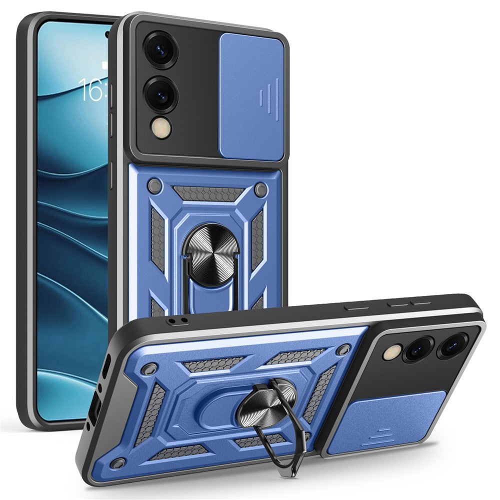 For Samsung Galaxy S25 Edge Case with Slide Camera Lid PC + TPU Kickstand Phone Cover