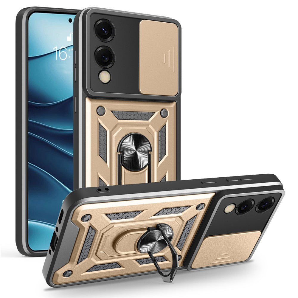 For Samsung Galaxy S25 Edge Case with Slide Camera Lid PC + TPU Kickstand Phone Cover