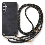For Samsung Galaxy A56 5G Case Retro Texture Leather Coated PC + TPU Phone Cover with Hanging Rope