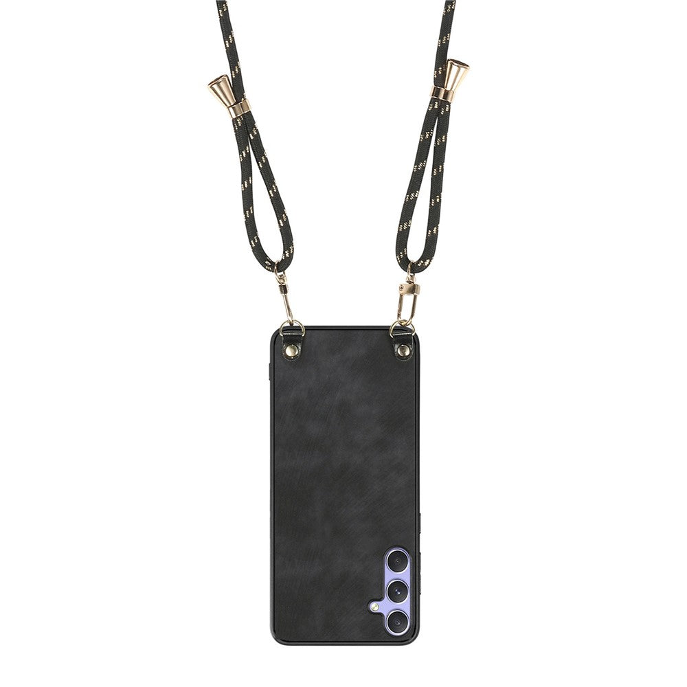 For Samsung Galaxy A56 5G Case Retro Texture Leather Coated PC + TPU Phone Cover with Hanging Rope