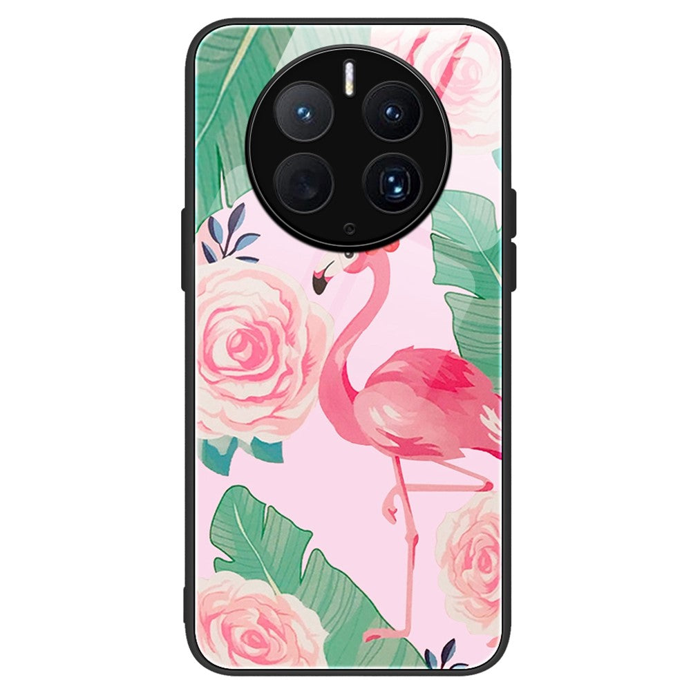 For Huawei Mate 50 Pro 4G Pattern Printing Tempered Glass Phone Case Hard PC Soft TPU Frame Anti-Scratch Shockproof Cover