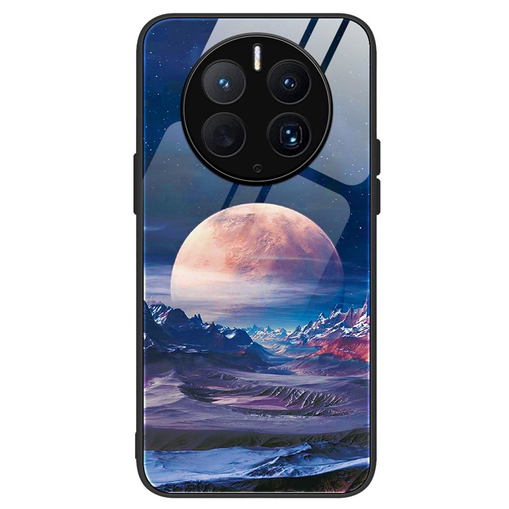 For Huawei Mate 50 Pro 4G Pattern Printing Tempered Glass Phone Case Hard PC Soft TPU Frame Anti-Scratch Shockproof Cover