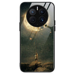 For Huawei Mate 50 Pro 4G Pattern Printing Tempered Glass Phone Case Hard PC Soft TPU Frame Anti-Scratch Shockproof Cover