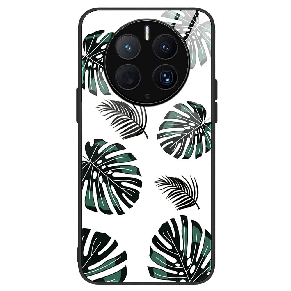 For Huawei Mate 50 Pro 4G Pattern Printing Tempered Glass Phone Case Hard PC Soft TPU Frame Anti-Scratch Shockproof Cover