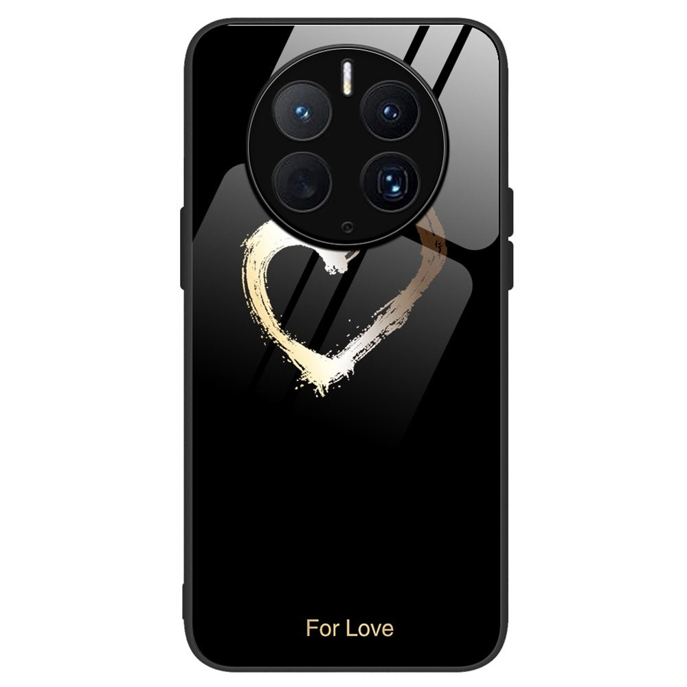 For Huawei Mate 50 Pro 4G Pattern Printing Tempered Glass Phone Case Hard PC Soft TPU Frame Anti-Scratch Shockproof Cover