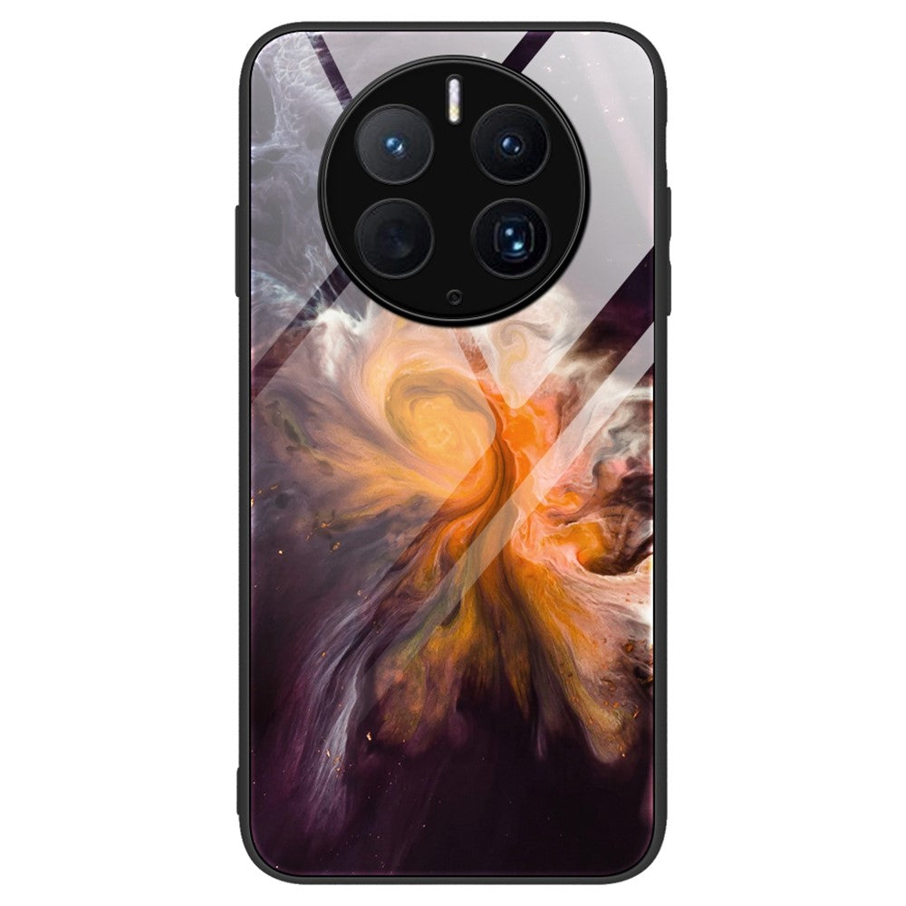 For Huawei Mate 50 Pro 4G Marble Pattern Printing Design Tempered Glass Back Case Flexible TPU Edge Phone Cover