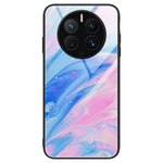 For Huawei Mate 50 Pro 4G Marble Pattern Printing Design Tempered Glass Back Case Flexible TPU Edge Phone Cover