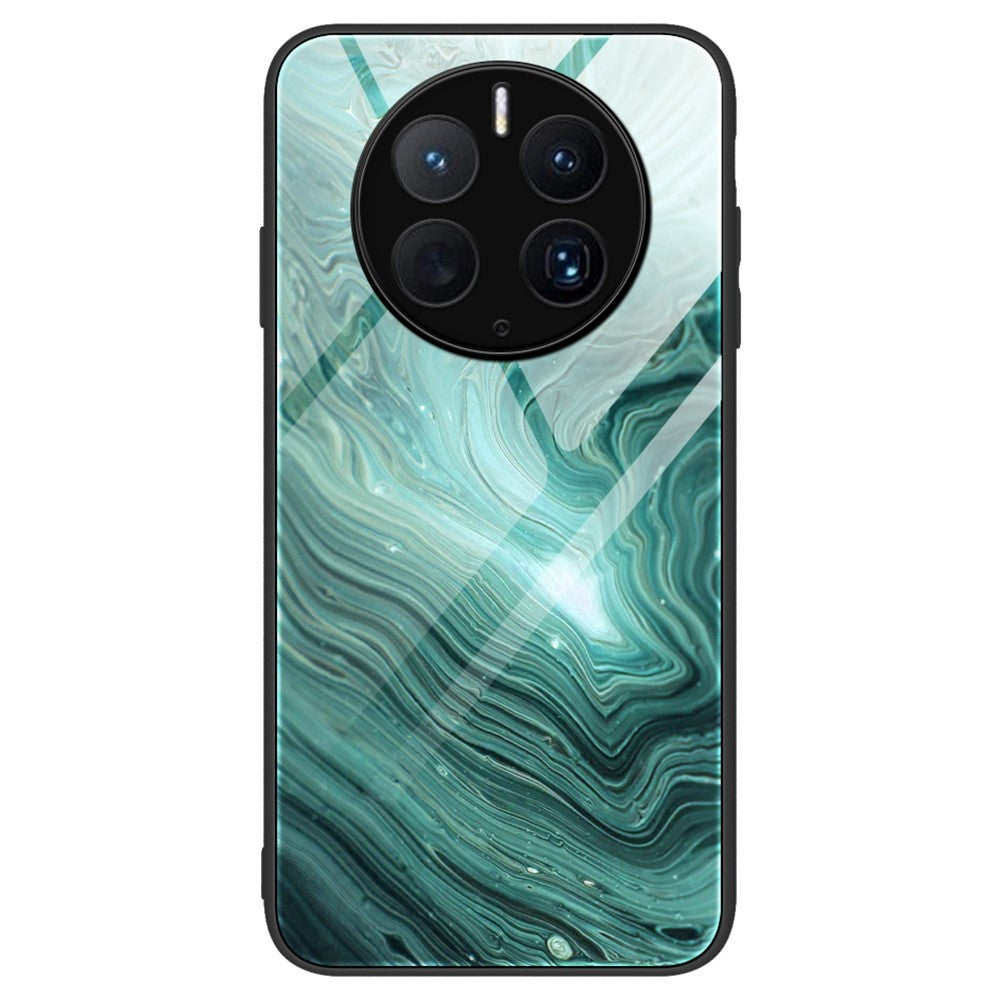 For Huawei Mate 50 Pro 4G Marble Pattern Printing Design Tempered Glass Back Case Flexible TPU Edge Phone Cover