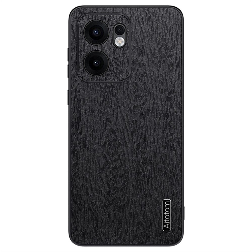 Oppo Reno13 F 5G (Reno 13 FS 5G) / 4G-cover med træstruktur, PU-læder og belagt PC TPU-mobilcover