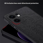 Oppo Reno13 F 5G (Reno 13 FS 5G) / 4G-cover med træstruktur, PU-læder og belagt PC TPU-mobilcover