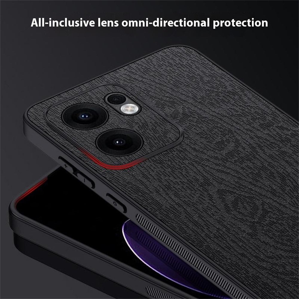 Oppo Reno13 F 5G (Reno 13 FS 5G) / 4G-cover med træstruktur, PU-læder og belagt PC TPU-mobilcover
