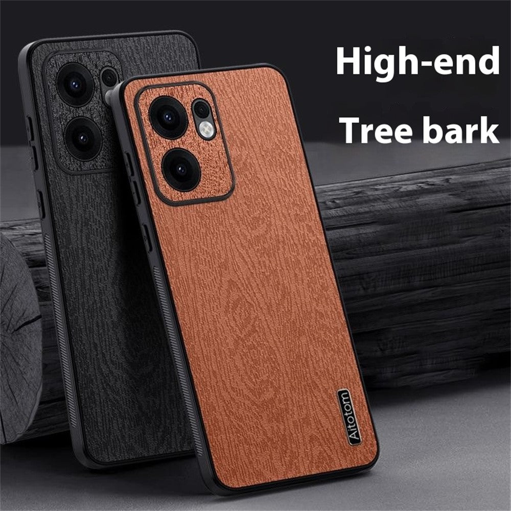 Oppo Reno13 F 5G (Reno 13 FS 5G) / 4G-cover med træstruktur, PU-læder og belagt PC TPU-mobilcover