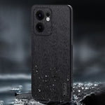 Oppo Reno13 F 5G (Reno 13 FS 5G) / 4G-cover med træstruktur, PU-læder og belagt PC TPU-mobilcover