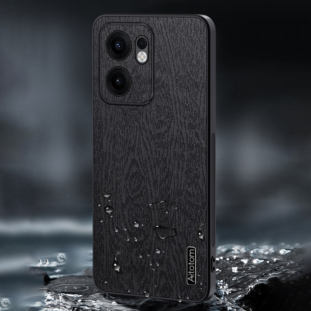 Oppo Reno13 F 5G (Reno 13 FS 5G) / 4G-cover med træstruktur, PU-læder og belagt PC TPU-mobilcover