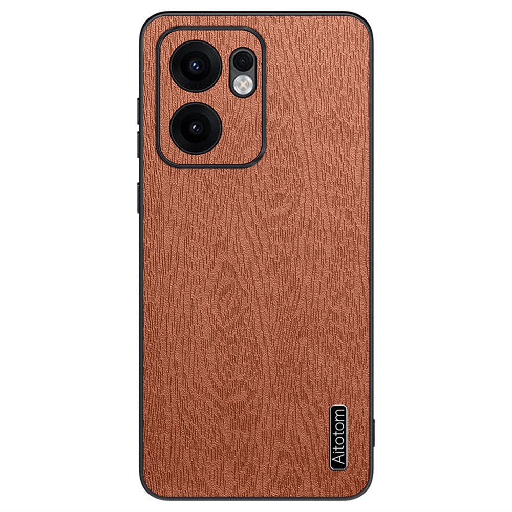 Oppo Reno13 F 5G (Reno 13 FS 5G) / 4G-cover med træstruktur, PU-læder og belagt PC TPU-mobilcover