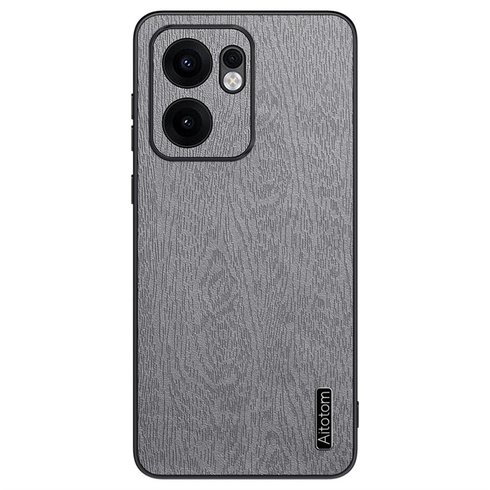 Oppo Reno13 F 5G (Reno 13 FS 5G) / 4G-cover med træstruktur, PU-læder og belagt PC TPU-mobilcover