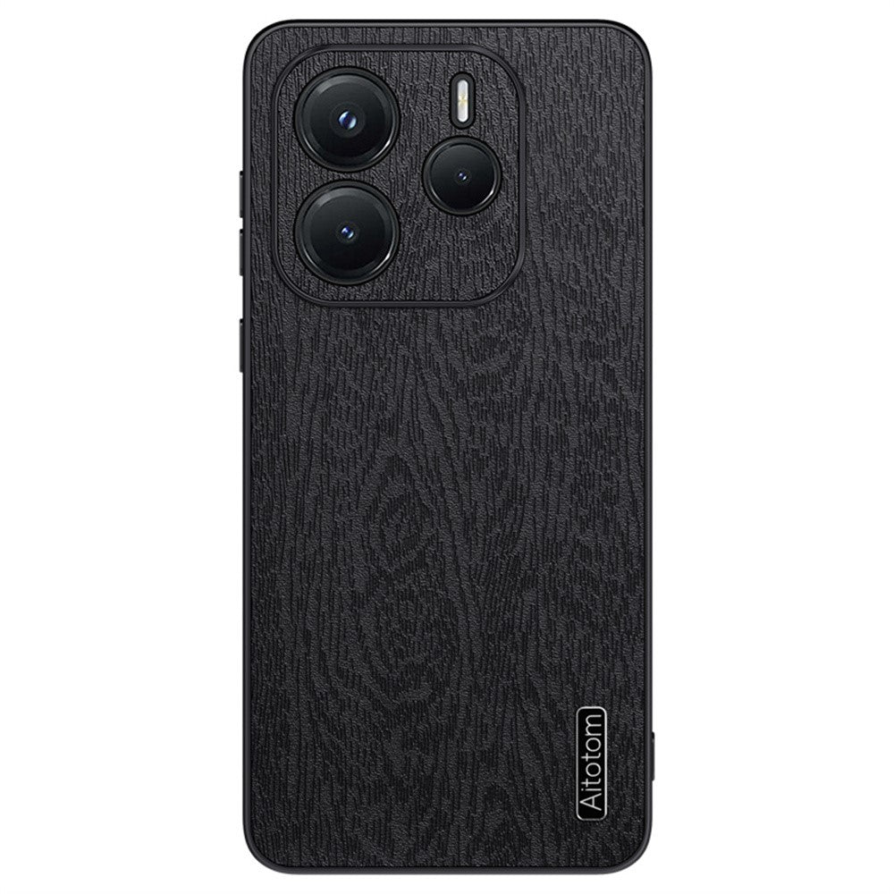 For Xiaomi Redmi Note 14 4G (163.25mm) Case Wood Texture PU Leather Coated PC TPU Phone Cover