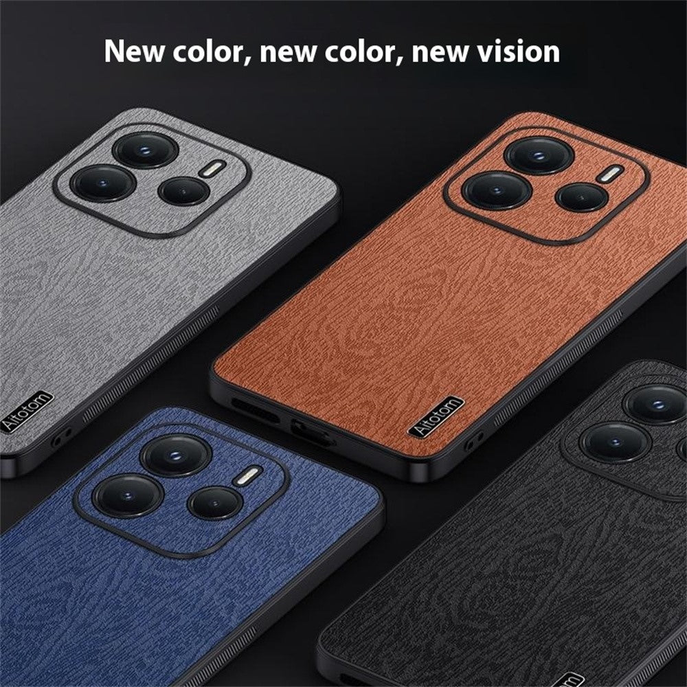 For Xiaomi Redmi Note 14 4G (163.25mm) Case Wood Texture PU Leather Coated PC TPU Phone Cover