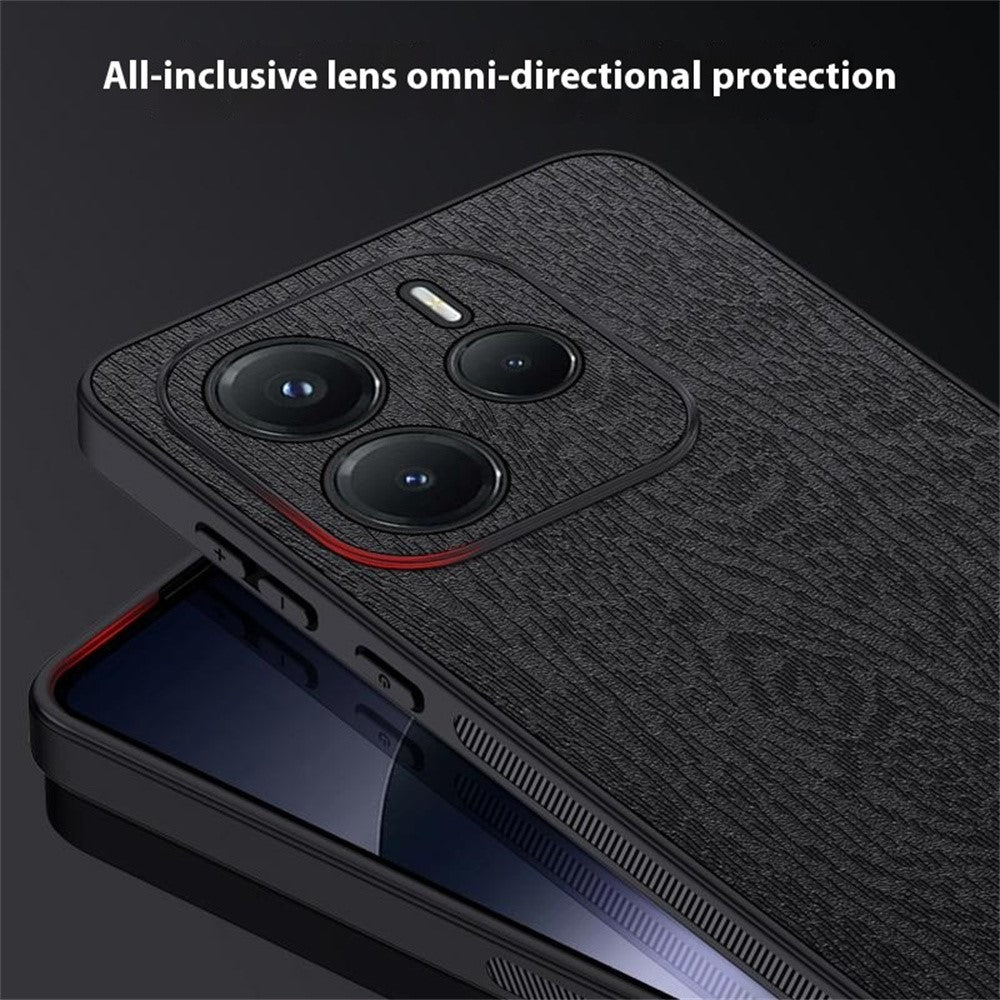 For Xiaomi Redmi Note 14 4G (163.25mm) Case Wood Texture PU Leather Coated PC TPU Phone Cover
