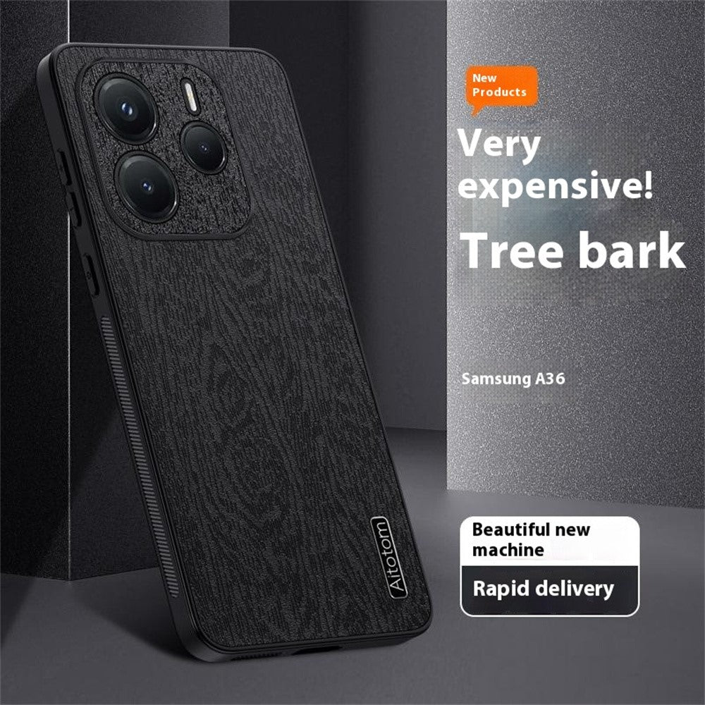 For Xiaomi Redmi Note 14 4G (163.25mm) Case Wood Texture PU Leather Coated PC TPU Phone Cover
