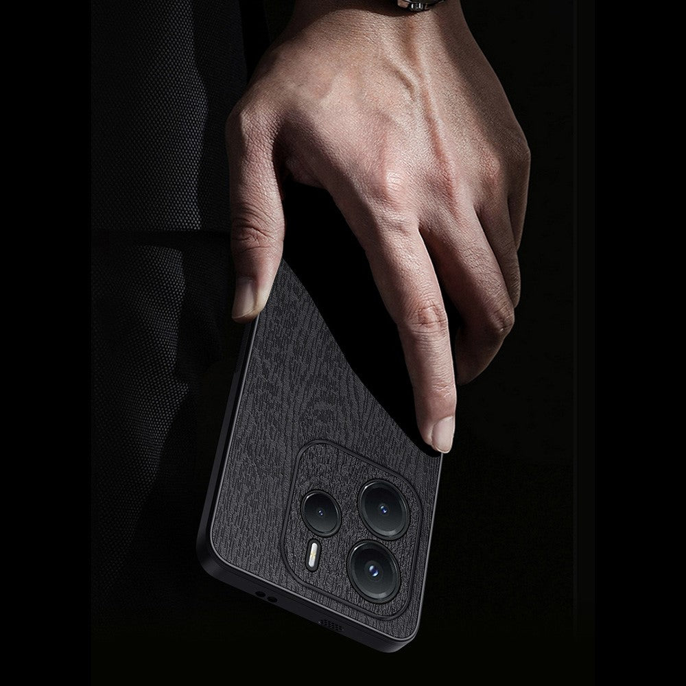 For Xiaomi Redmi Note 14 4G (163.25mm) Case Wood Texture PU Leather Coated PC TPU Phone Cover