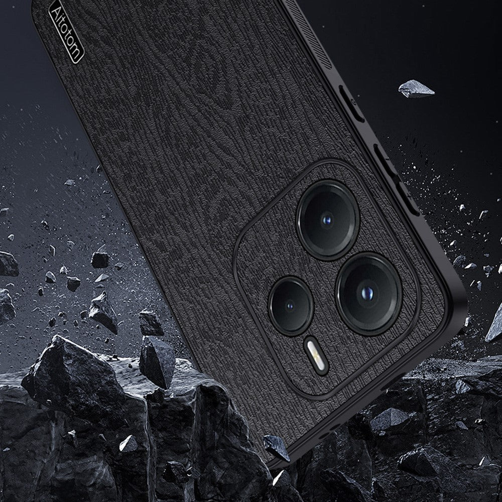 For Xiaomi Redmi Note 14 4G (163.25mm) Case Wood Texture PU Leather Coated PC TPU Phone Cover