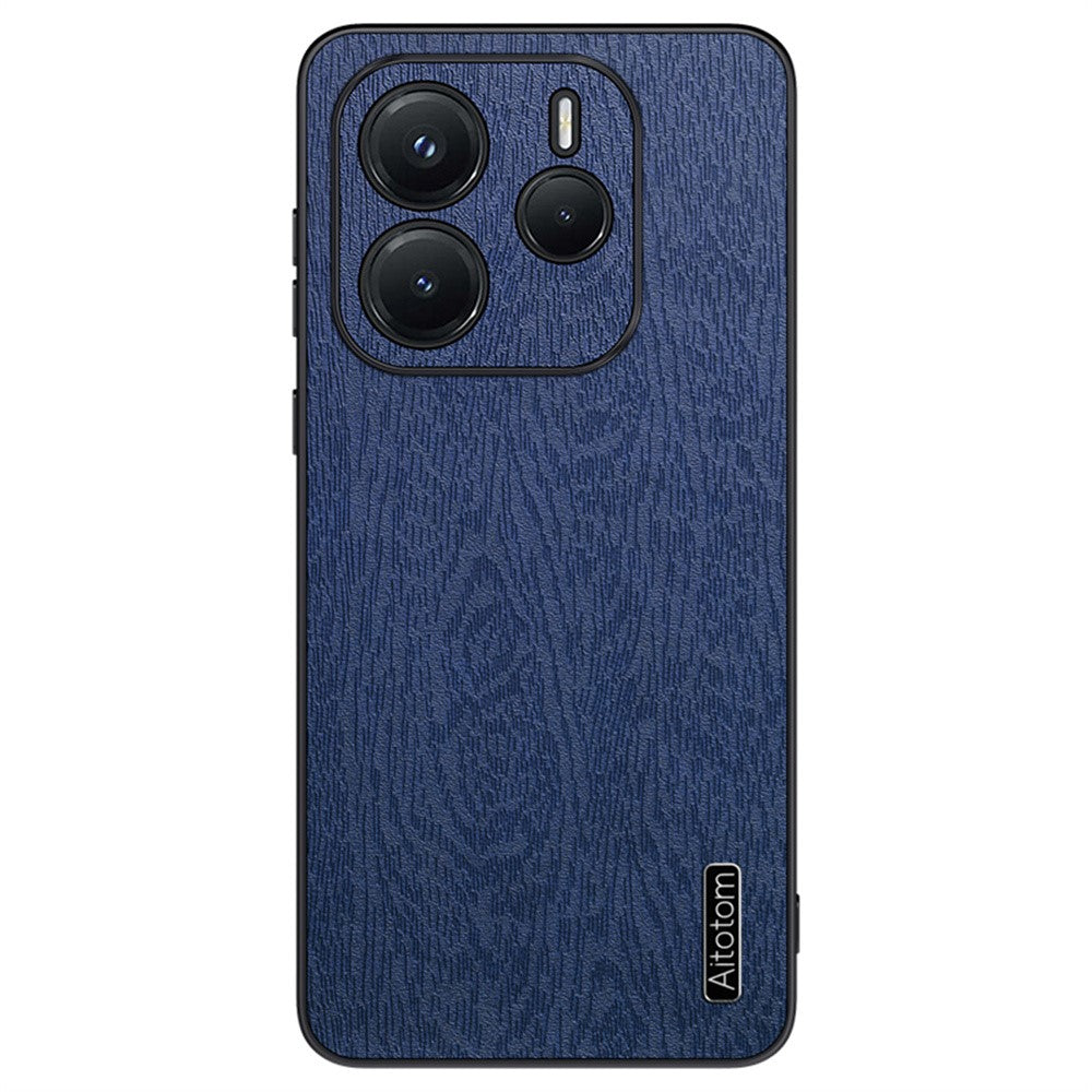 For Xiaomi Redmi Note 14 4G (163.25mm) Case Wood Texture PU Leather Coated PC TPU Phone Cover