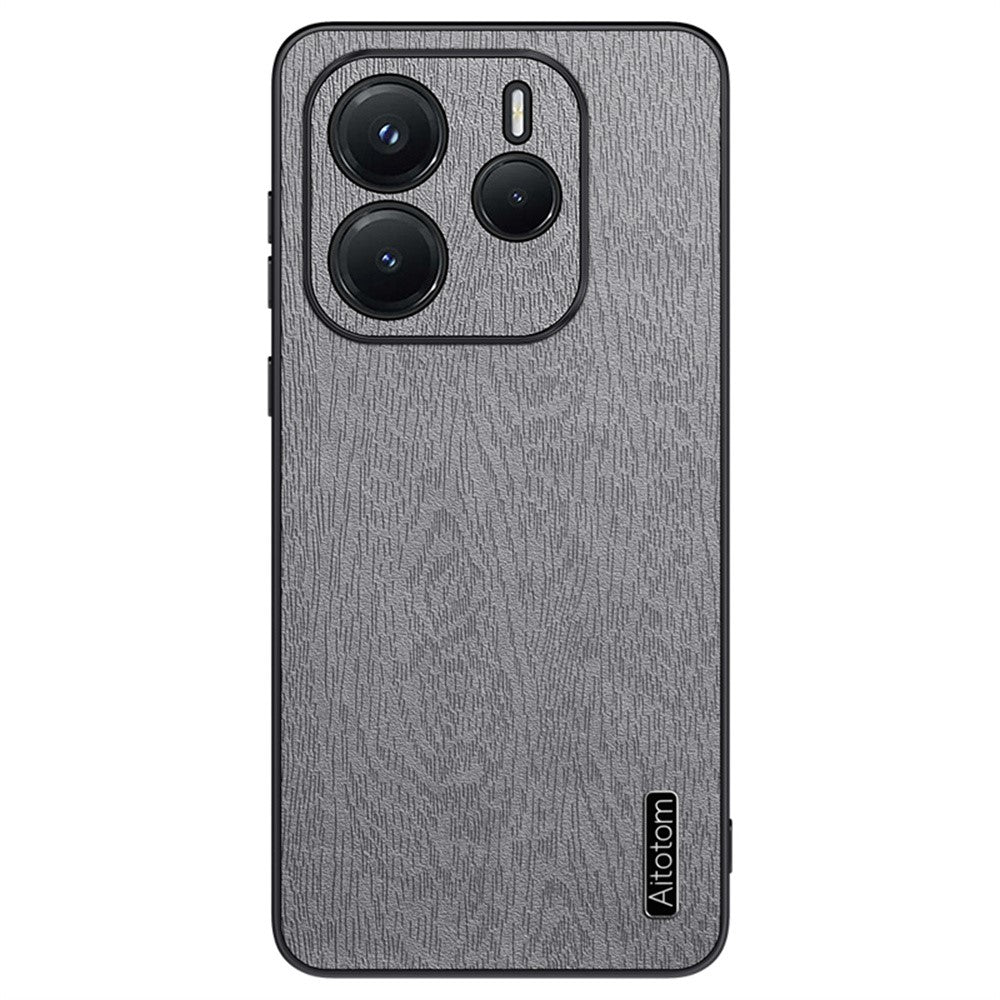 For Xiaomi Redmi Note 14 4G (163.25mm) Case Wood Texture PU Leather Coated PC TPU Phone Cover