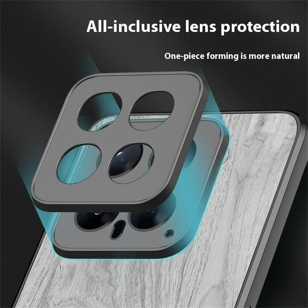 For Xiaomi 14T Case Wood Texture Leather Coated TPU Phone Protective Cover