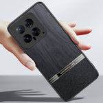 For Xiaomi 14T Case Wood Texture Leather Coated TPU Phone Protective Cover