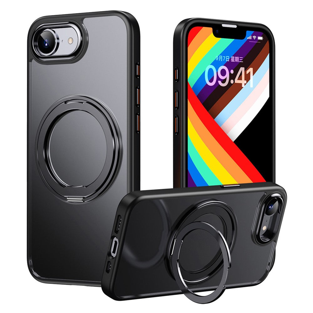 Til iPhone 17e / 16e cover med roterende kickstand i PC + TPU, hudfølelse