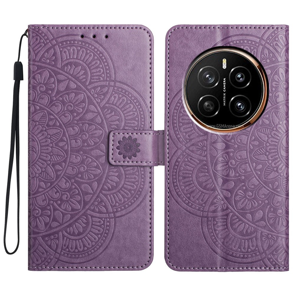 For Honor Magic7 Pro 5G Wallet Phone Case Butterfly Floral Imprint Leather Flip Cover with Strap