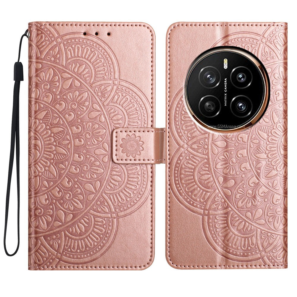For Honor Magic7 Pro 5G Wallet Phone Case Butterfly Floral Imprint Leather Flip Cover with Strap