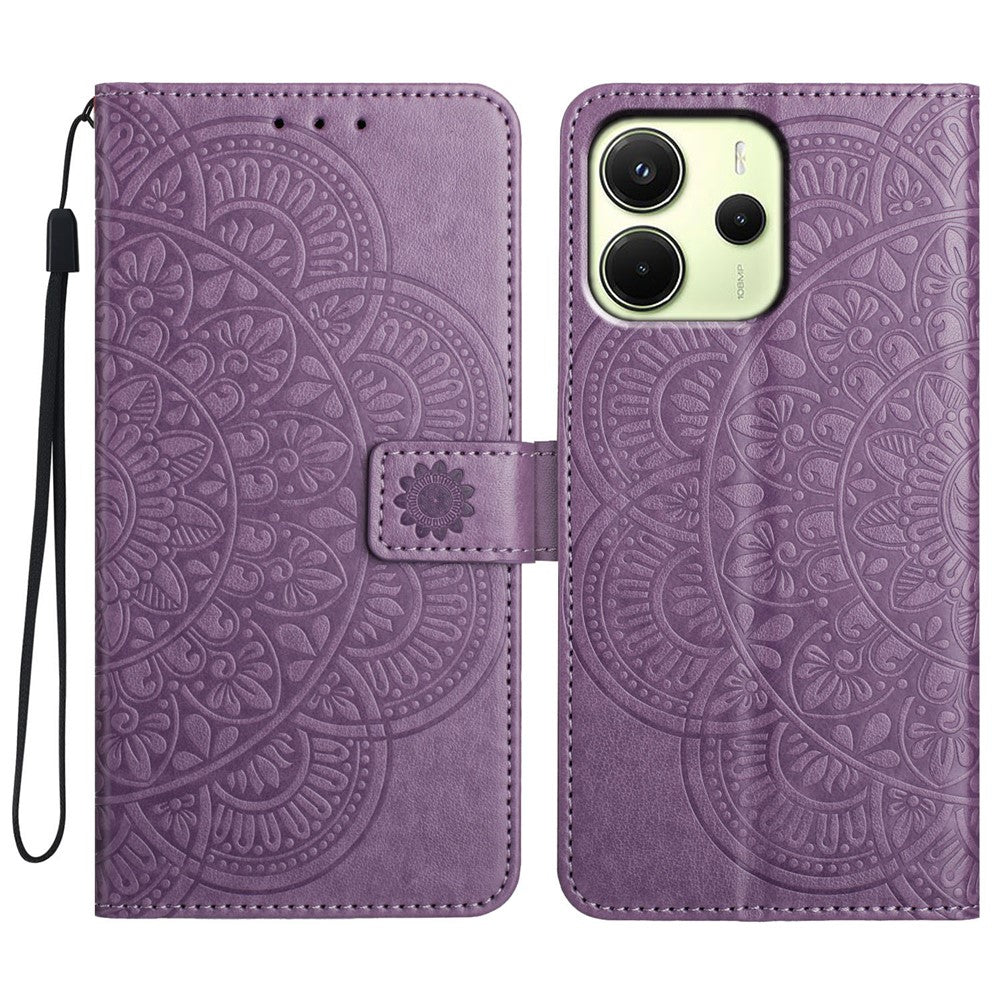 For Xiaomi Redmi Note 14 4G (163.25mm) Wallet Phone Case Butterfly Floral Imprint Leather Flip Cover with Strap
