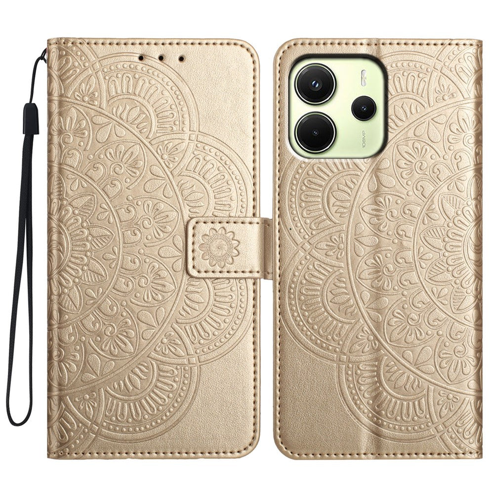 For Xiaomi Redmi Note 14 4G (163.25mm) Wallet Phone Case Butterfly Floral Imprint Leather Flip Cover with Strap