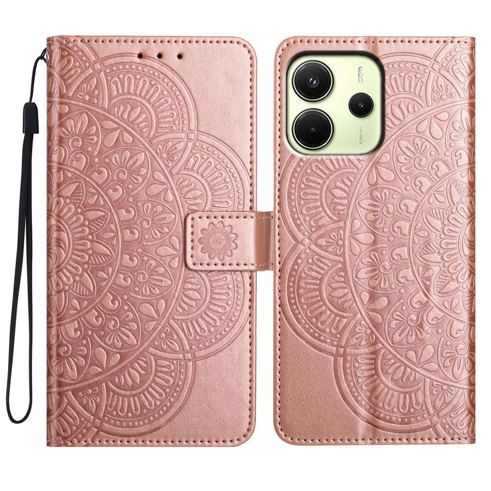 For Xiaomi Redmi Note 14 4G (163.25mm) Wallet Phone Case Butterfly Floral Imprint Leather Flip Cover with Strap