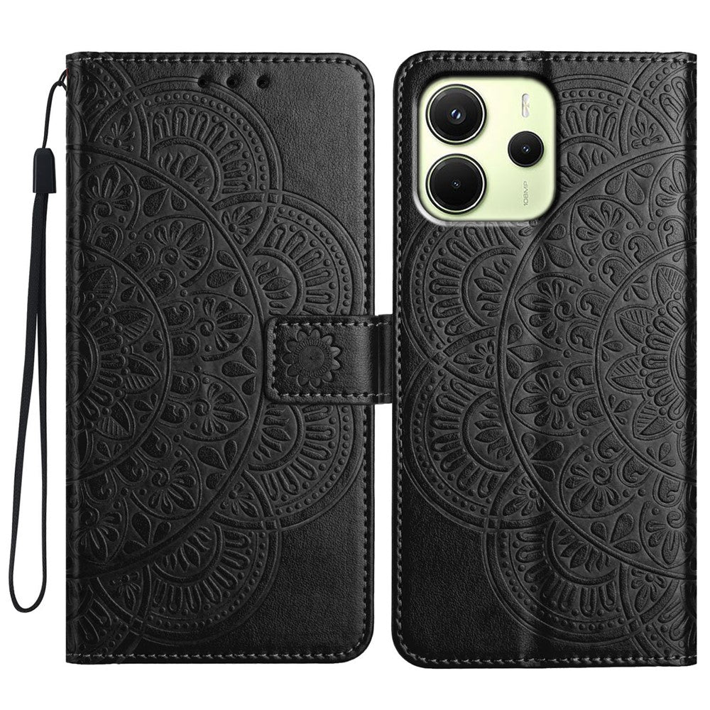 For Xiaomi Redmi Note 14 4G (163.25mm) Wallet Phone Case Butterfly Floral Imprint Leather Flip Cover with Strap