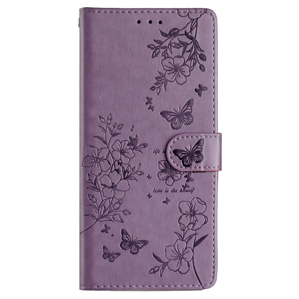 For Xiaomi Redmi Note 14 4G (163.25mm) Wallet Phone Case Butterfly Floral Imprint Leather Flip Cover with Strap