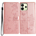 For Xiaomi Redmi Note 14 4G (163.25mm) Wallet Phone Case Butterfly Floral Imprint Leather Flip Cover with Strap