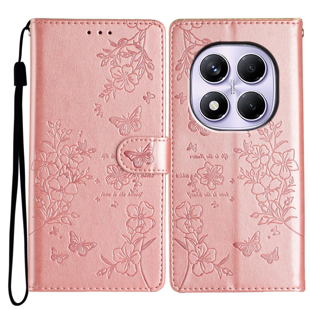 Xiaomi Redmi Note 14 Pro 4G Plånboksfodral Läderflikfodral med Fjärilsmönster och Rem