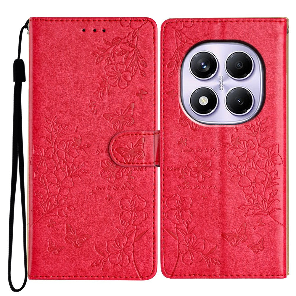 For Xiaomi Redmi Note 14 Pro 4G Wallet Phone Case Butterfly Floral Imprint Leather Flip Cover with Strap