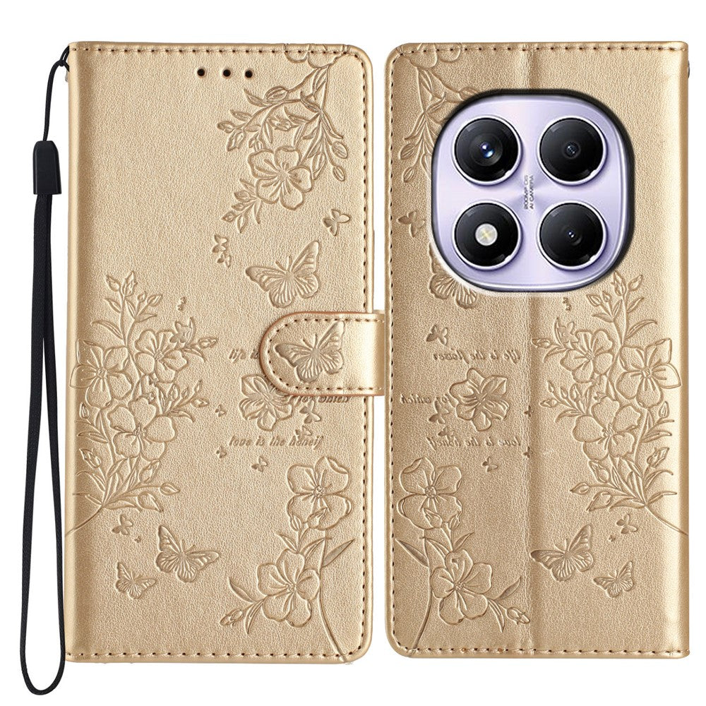 Xiaomi Redmi Note 14 Pro 4G Plånboksfodral Läderflikfodral med Fjärilsmönster och Rem
