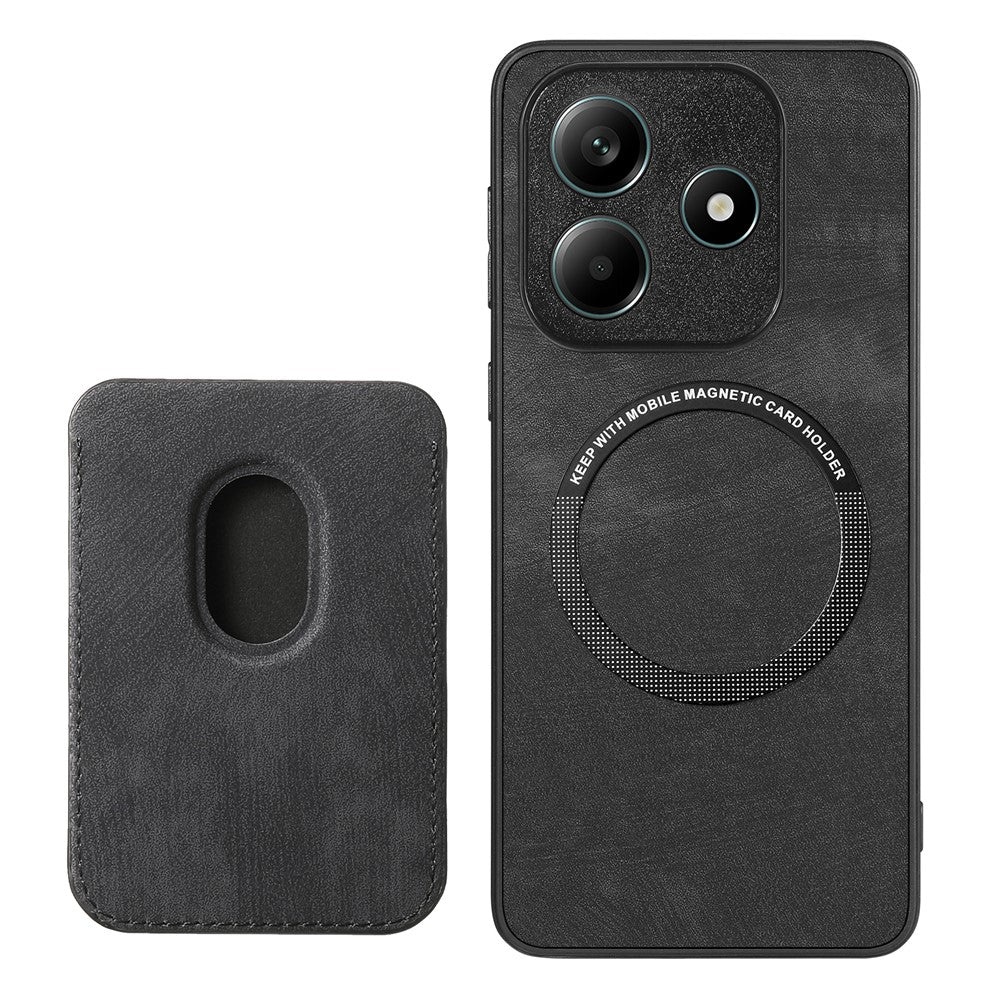 For Xiaomi Redmi Note 14 4G (163.25mm) Magnetic Case Leather Back Cover with Detachable Card Holder