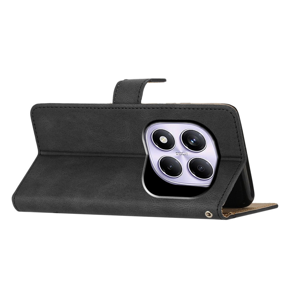 For Xiaomi Redmi Note 14 Pro 4G Wallet Case Line Imprinted Skin-Touch Leather Flip Phone Cover