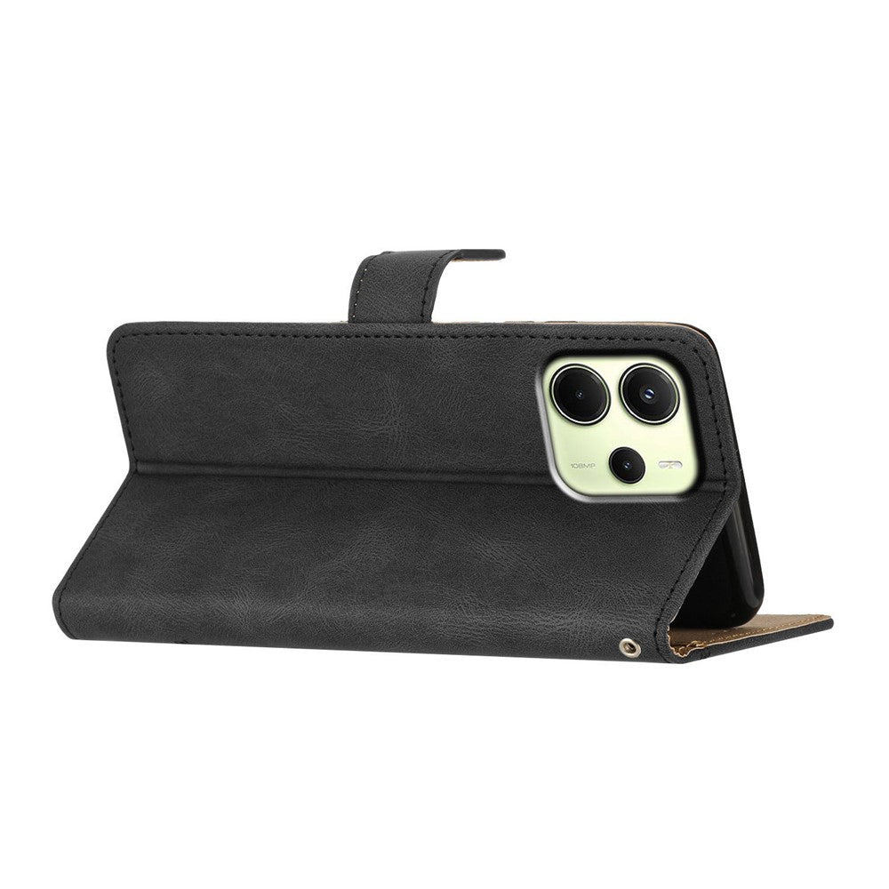 For Xiaomi Redmi Note 14 4G (163.25mm) Wallet Case Line Imprinted Skin-Touch Anti-Drop Leather Flip Phone Cover