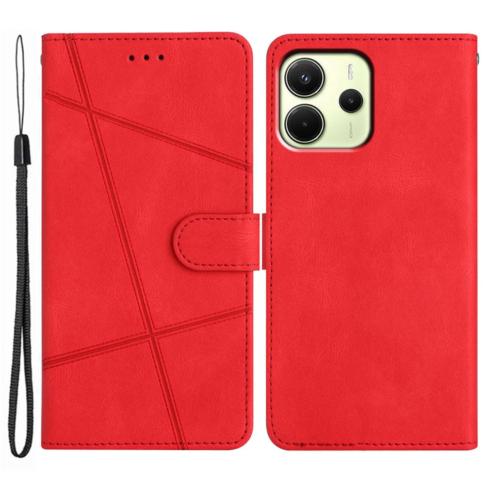 For Xiaomi Redmi Note 14 4G (163.25mm) Wallet Case Line Imprinted Skin-Touch Anti-Drop Leather Flip Phone Cover