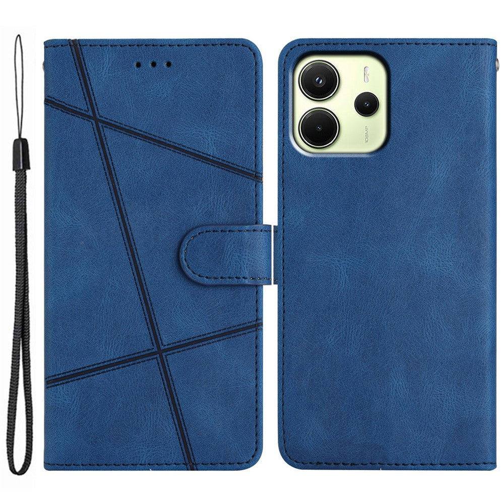 For Xiaomi Redmi Note 14 4G (163.25mm) Wallet Case Line Imprinted Skin-Touch Anti-Drop Leather Flip Phone Cover