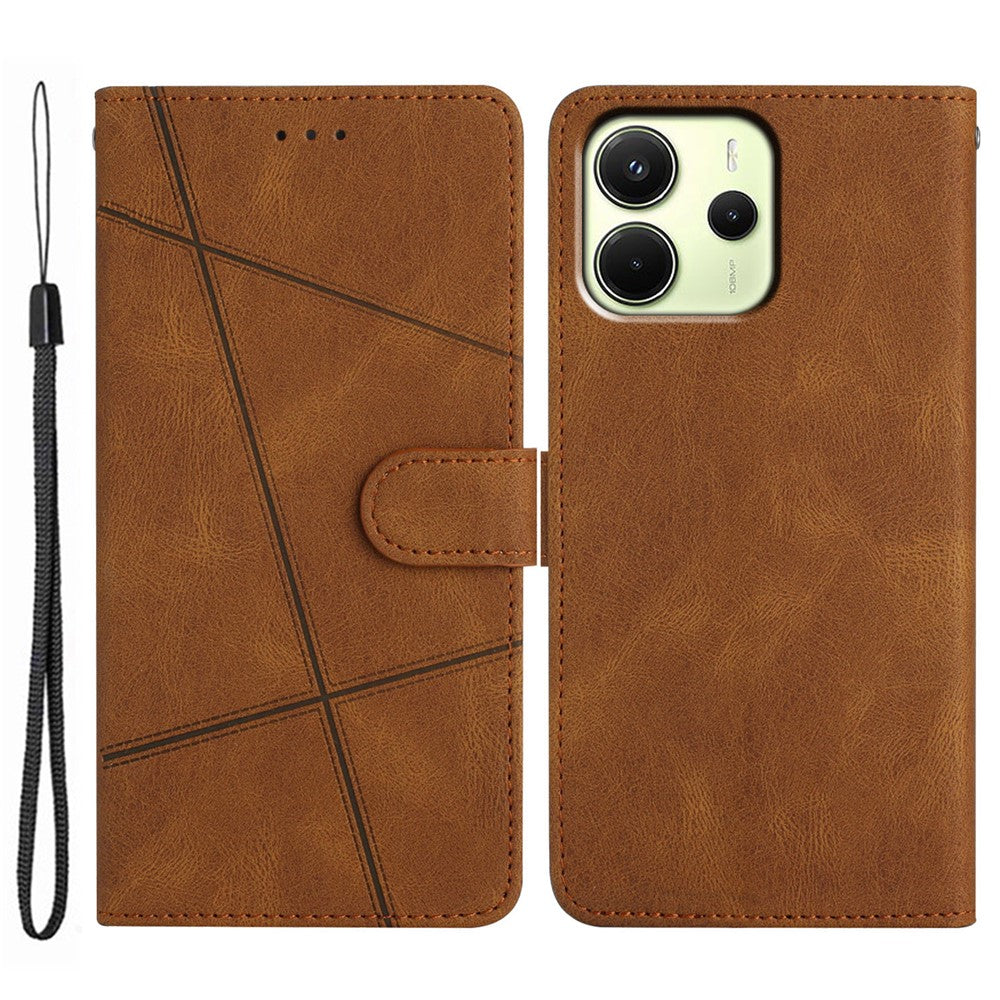 For Xiaomi Redmi Note 14 4G (163.25mm) Wallet Case Line Imprinted Skin-Touch Anti-Drop Leather Flip Phone Cover
