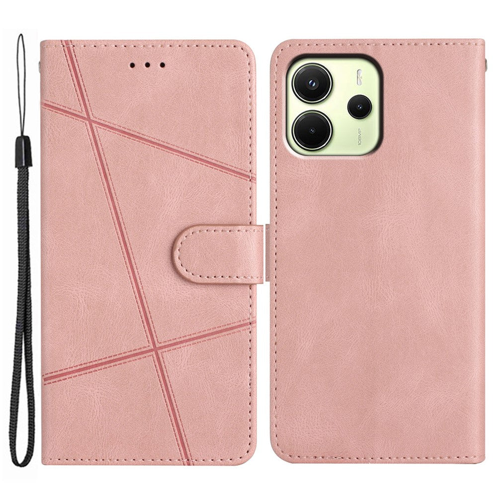 For Xiaomi Redmi Note 14 4G (163.25mm) Wallet Case Line Imprinted Skin-Touch Anti-Drop Leather Flip Phone Cover