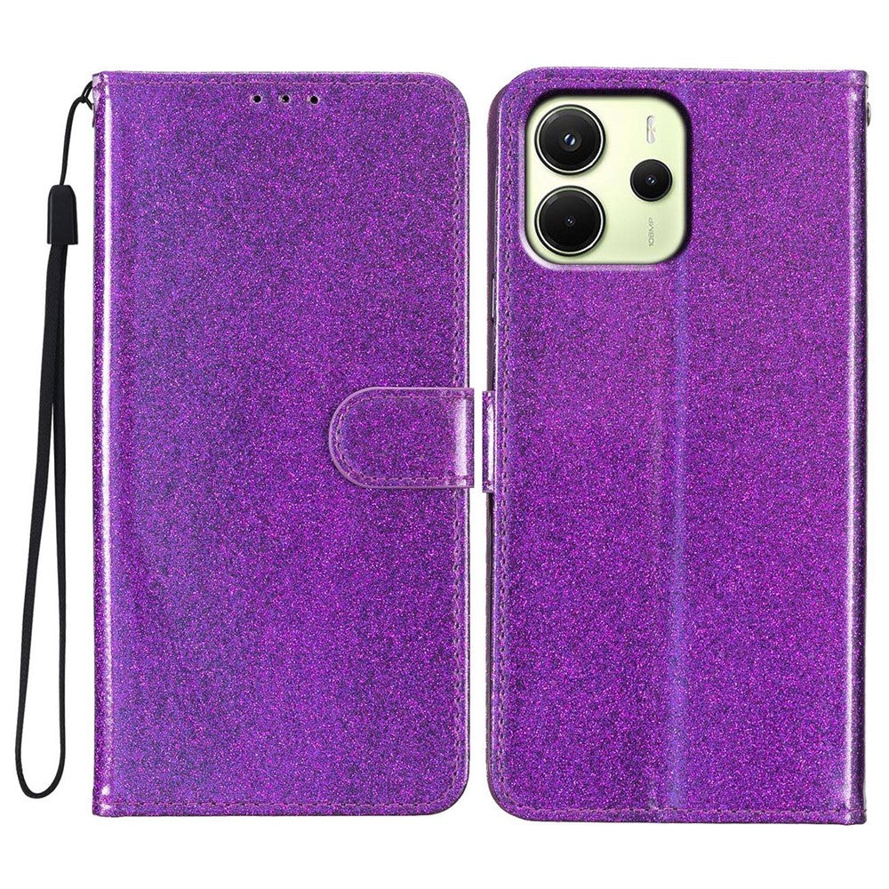 For Xiaomi Redmi Note 14 4G (163.25mm) Wallet Case Glitter Anti-Scratch Leather Phone Cover Stand
